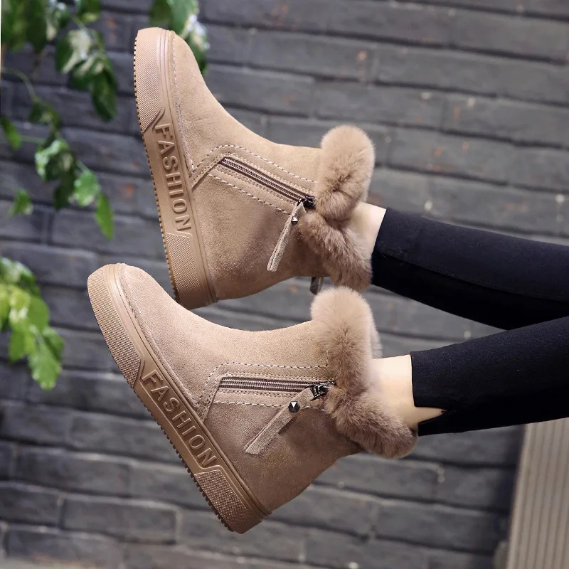 

New Women Boots Winter Outdoor Keep Warm Fur Botas Waterproof Snow Boots Thick Heel with Round Head Short Boot Botines Mujer