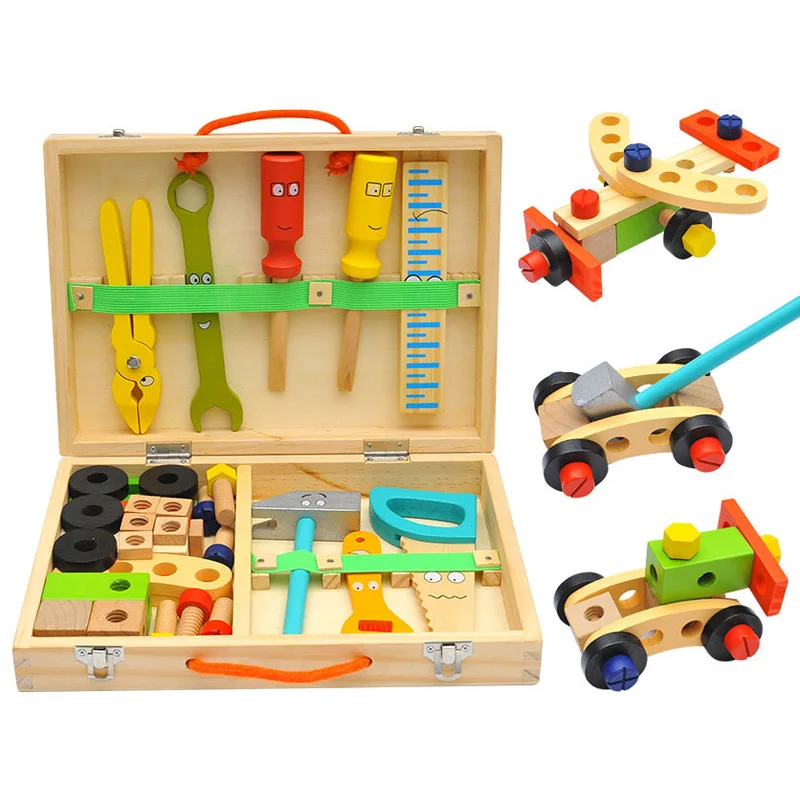 

Детский деревянный набор для ремонта, многофункциональные игрушки, портативный ящик для инструментов для ремонта, Мультяшные Развивающие ...