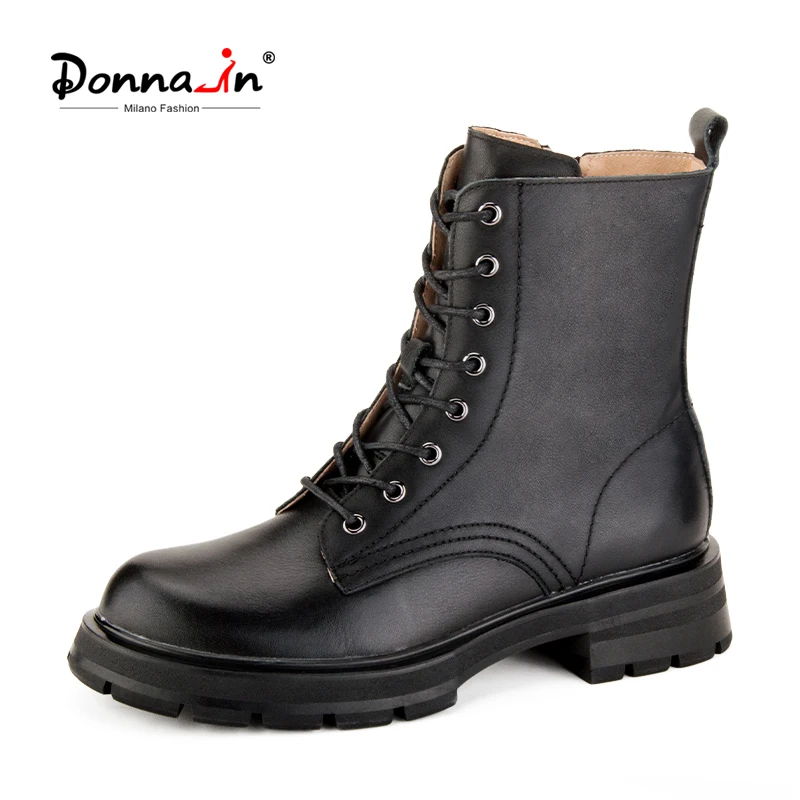 

Donna-in 2021 Classic Black Martin Boots For Women Luxury Brand Calfskin Ankle Boots Lace Up Flatform Female Shoes Top Quality