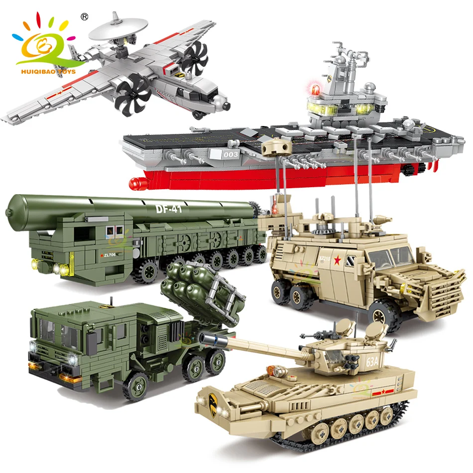 HUIQIBAO военный автомобиль строительные блоки модель самолета танк корабль
