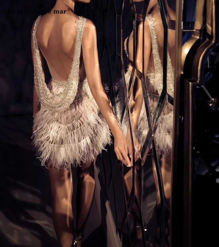 Vestidos de Soiree настоящая фотография Новое кружевное платье с бисером и перьями