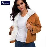 vangull khaki corduroy jacket women thick velvet coat female winter warm long sleeve parkas single breasted ladies soft outwear