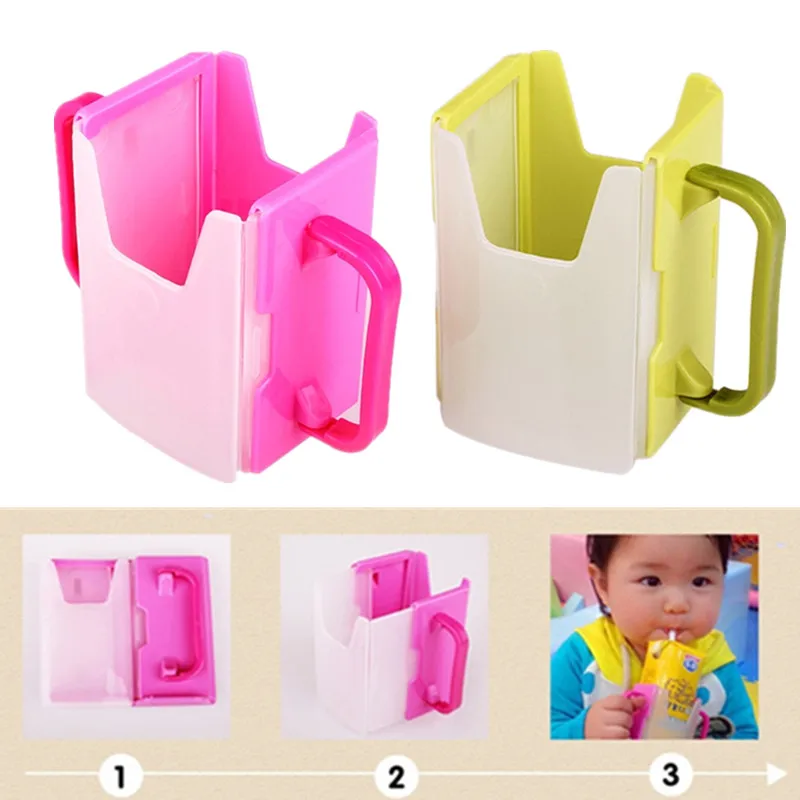 

Reusable Safe Juice Milk Drinking Box Holder Adjustable Spill-proof Drink Cup Mug with Handle Baby Toddler Feeding Bottle Mugs