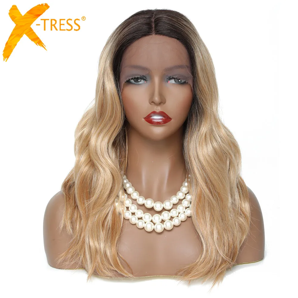 

Ombre Blonde Synthetic Lace Front Wig For Black Women Heat Resistant Soft Middle Part Medium Length Body Wave Lace Hair Wigs