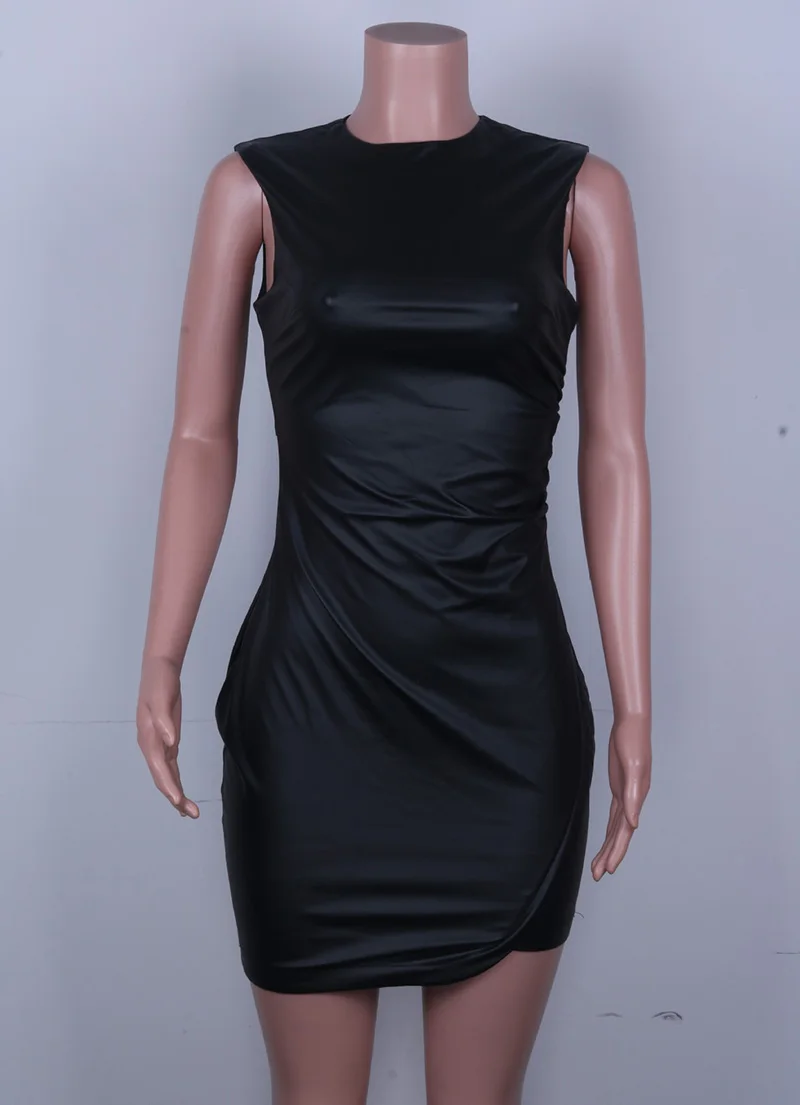 Женское платье без рукавов из искусственной кожи с молнией сзади рюшами модное