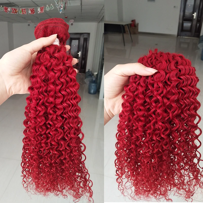 Перуанские волосы Pinshair 99j красные пучки волос бордовые афро кудрявые