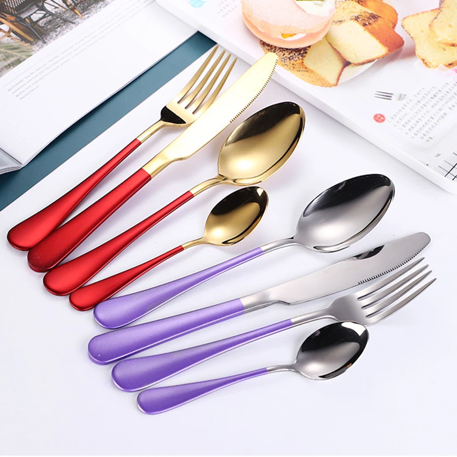 

Talheres / talheres de ao inoxidvel de estilo moderno e simples 4 peas / conjunto de talheres de ouro preto colher talheres