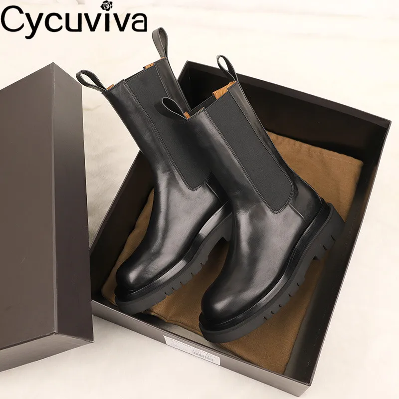 Женские ботинки челси из натуральной кожи с высоким берцем до середины