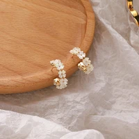 shell flower hoop earrings circle piercing women earring korean fashion white flowers jewelry temperament c shape accessories