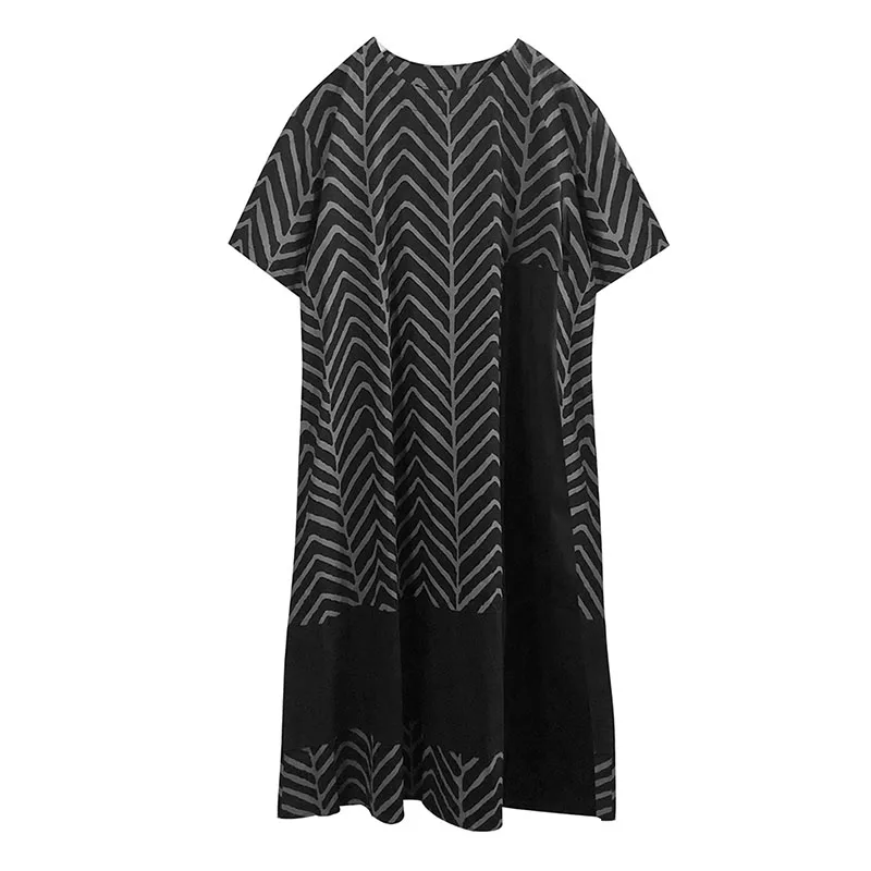 

XITAO Stripe Patchwork Print Dress 2021 Summer New Casual Hedging Fashion Color Contrast Short Sleeve O-neck Dress WMD1025