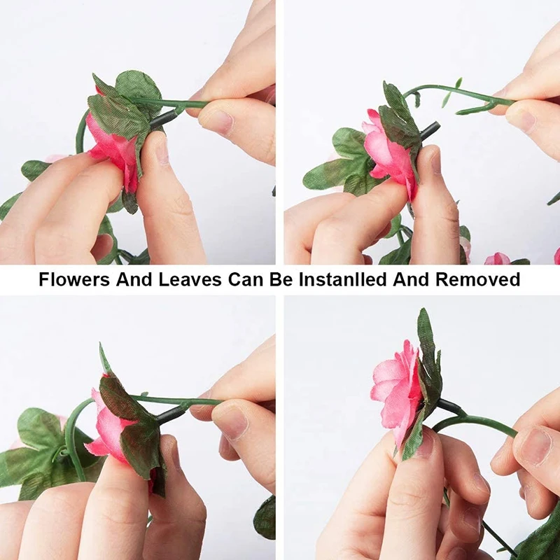 

8 Pcs Fake Rose Vine Artificial Flower Hanging Rose Vine Family Wedding Banquet Decoration(Green+Dark Pink+Light Pink)