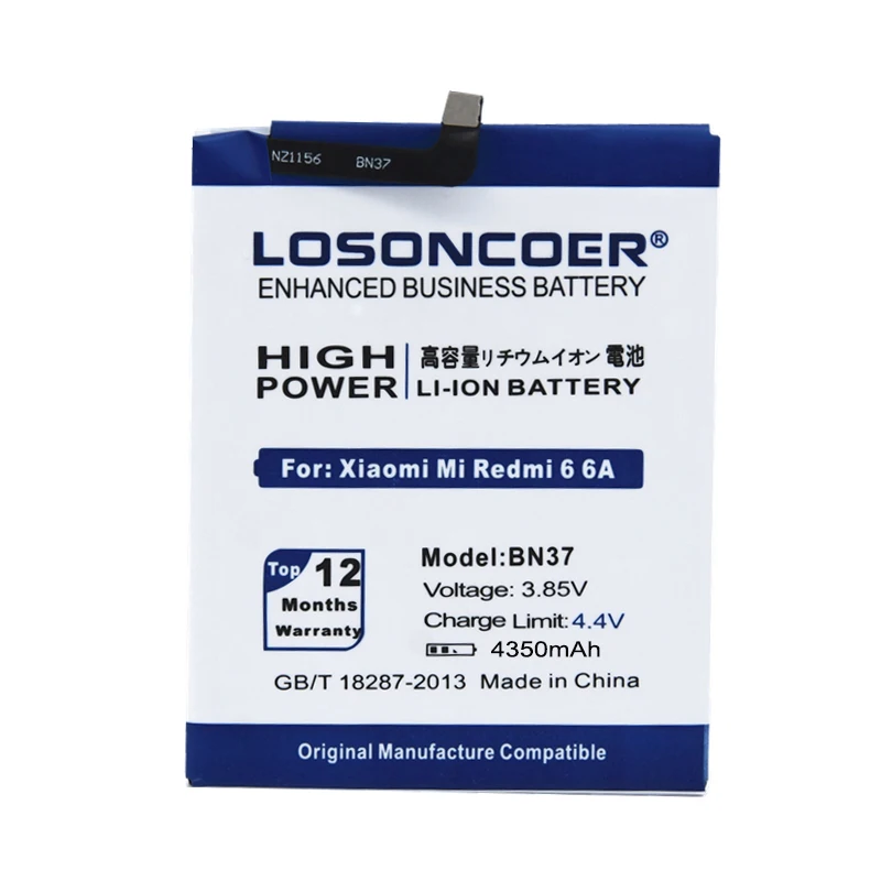 Аккумулятор LOSONCOER 4350 мАч BN37 для Xiaomi mi Red mi 6 Red mi 6 Red mi 6A Red mi 6A Redrice 6 аккумуляторов для мобильных телефонов+ номер отслеживания