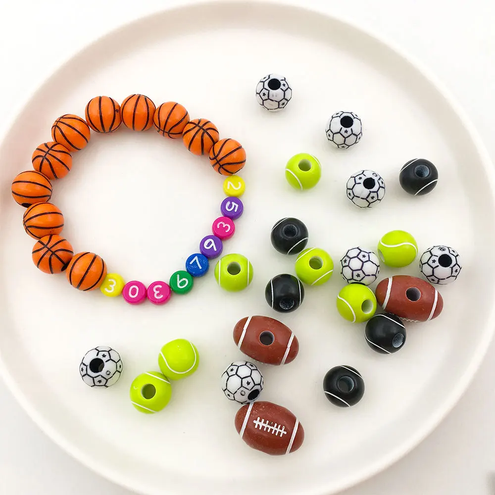

50pcs/pack Acrylic Beads Basketball Football Rugby Volleyball Softball Perforated Beads Beaded DIY Jewelry Accessories