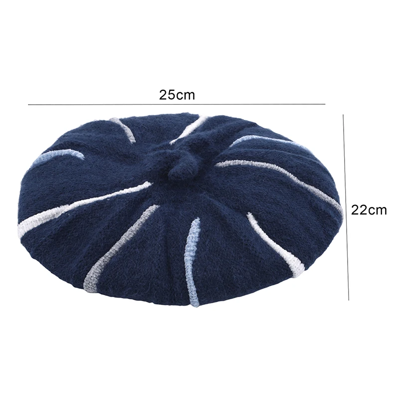 

Fashion Autumn Winter Women Stripe Berets Warm Plush Woolen Blended Winter Beanie Hats French Artist Painter Hat Female Cap Gift