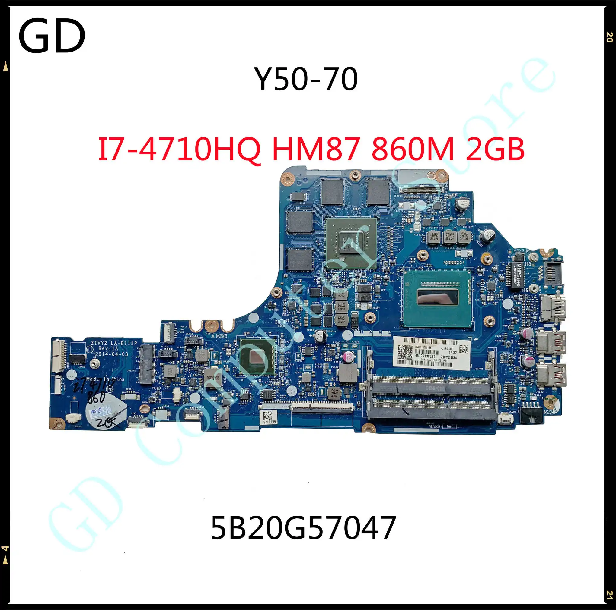GD оригинал для Lenovo Ideapad Y50-70 материнская плата ноутбука 5B20G57047 ZIVY2 LA-B111P SR1PX I7-4710HQ HM87