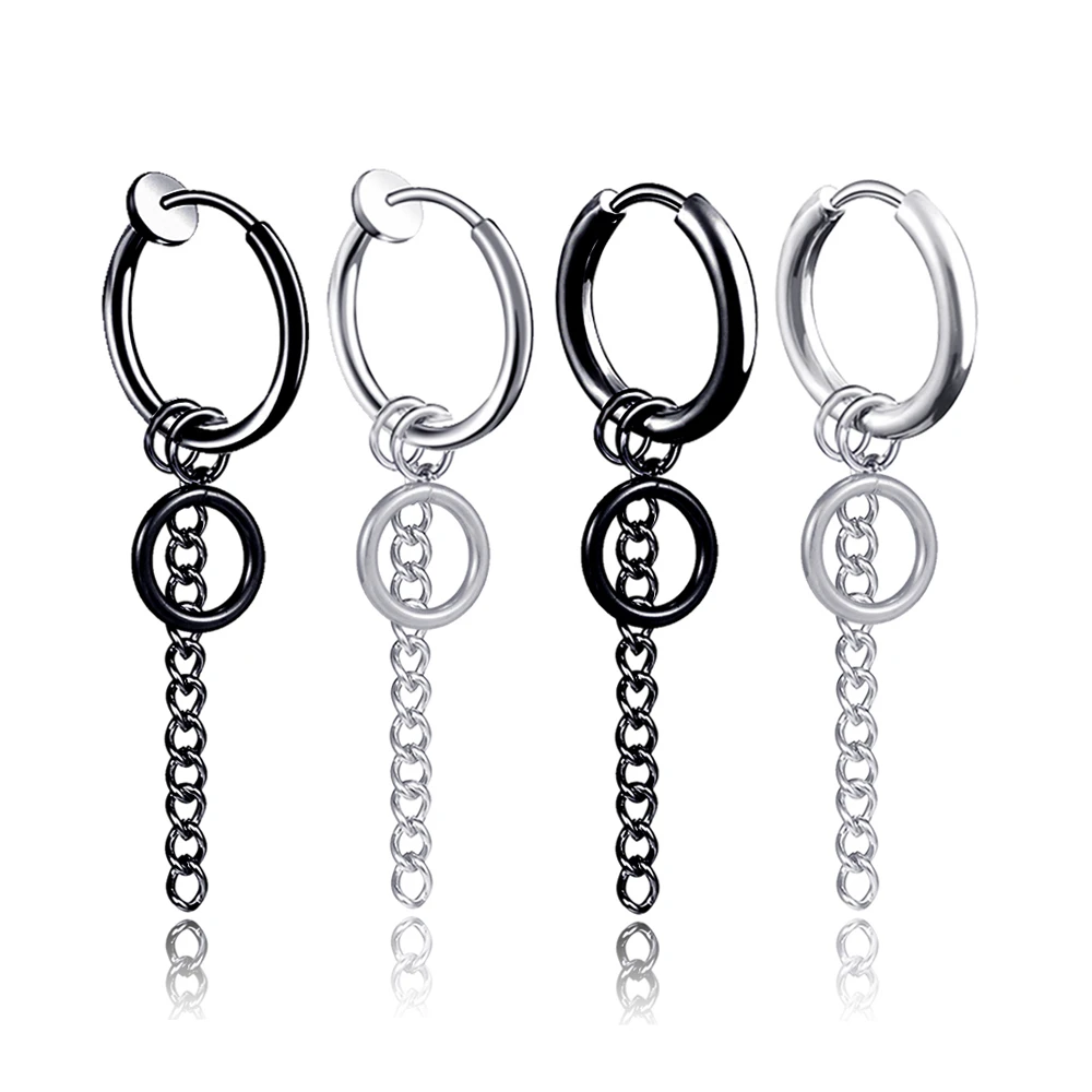 Мужские длинные висячие серьги черные из нержавеющей стали в стиле панк 2020