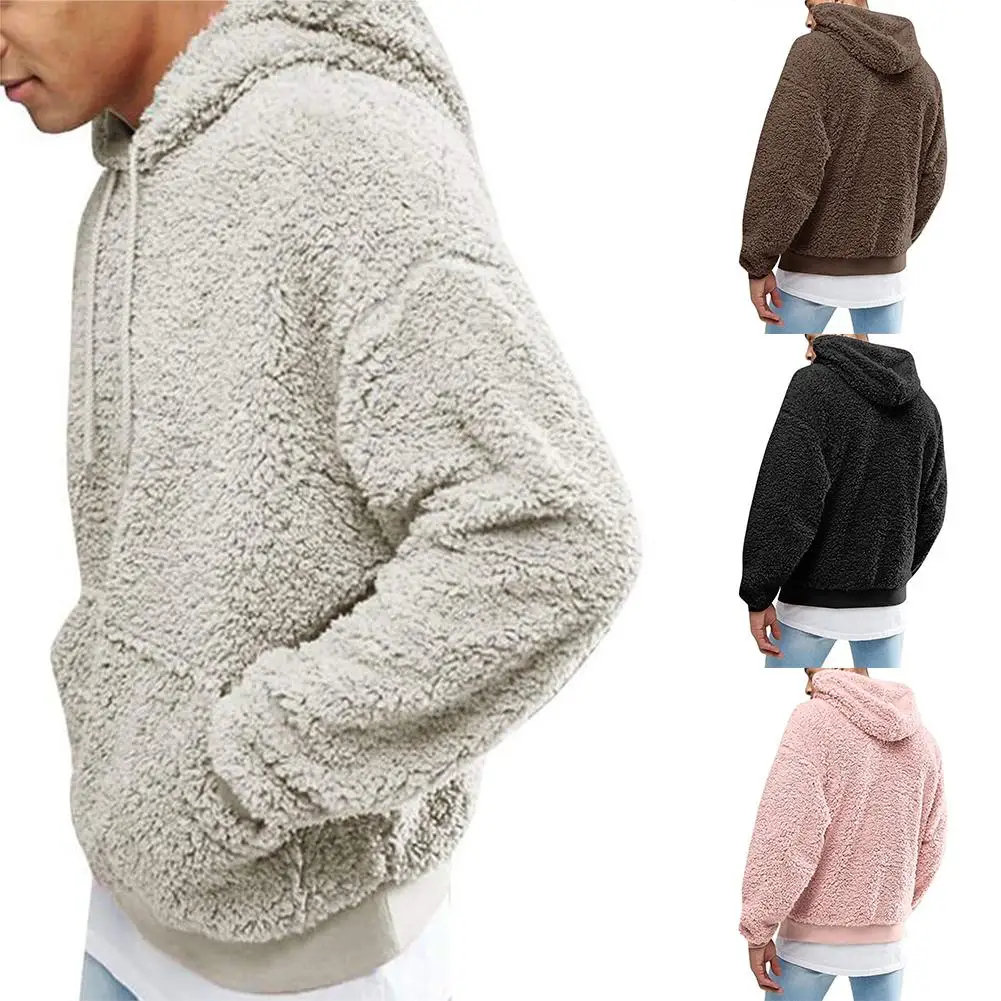 Зимние теплые мужские зимние толстые толстовки с капюшоном пушистая флисовая