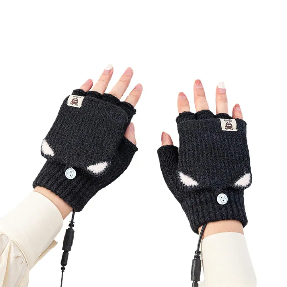 

USB Electric Heated Gloves Laptop Women Men USB Heated Mitten Full&Half Finger Winter Warm Knit Hand Gloves 2021