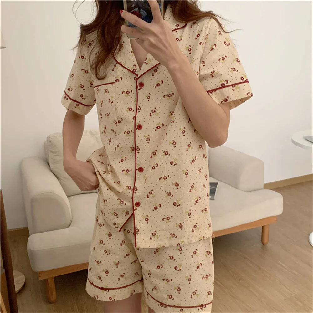 

Alien Kitty Women Sleepwear Two Piece Sets Summer Florals 2021 Femme Homewear Chic New Casual Loose Printing Pajamas Suits Sweet
