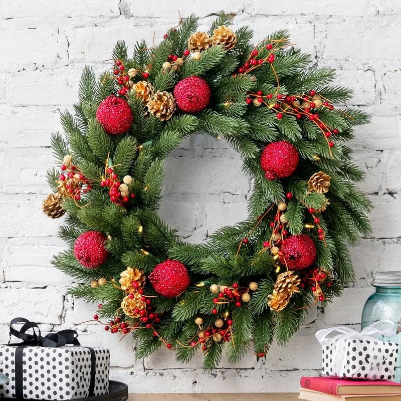 1pack christmas rattan wreath pine natural branches berriespine cones for diy christmas wreath supplies home door decoration free global shipping