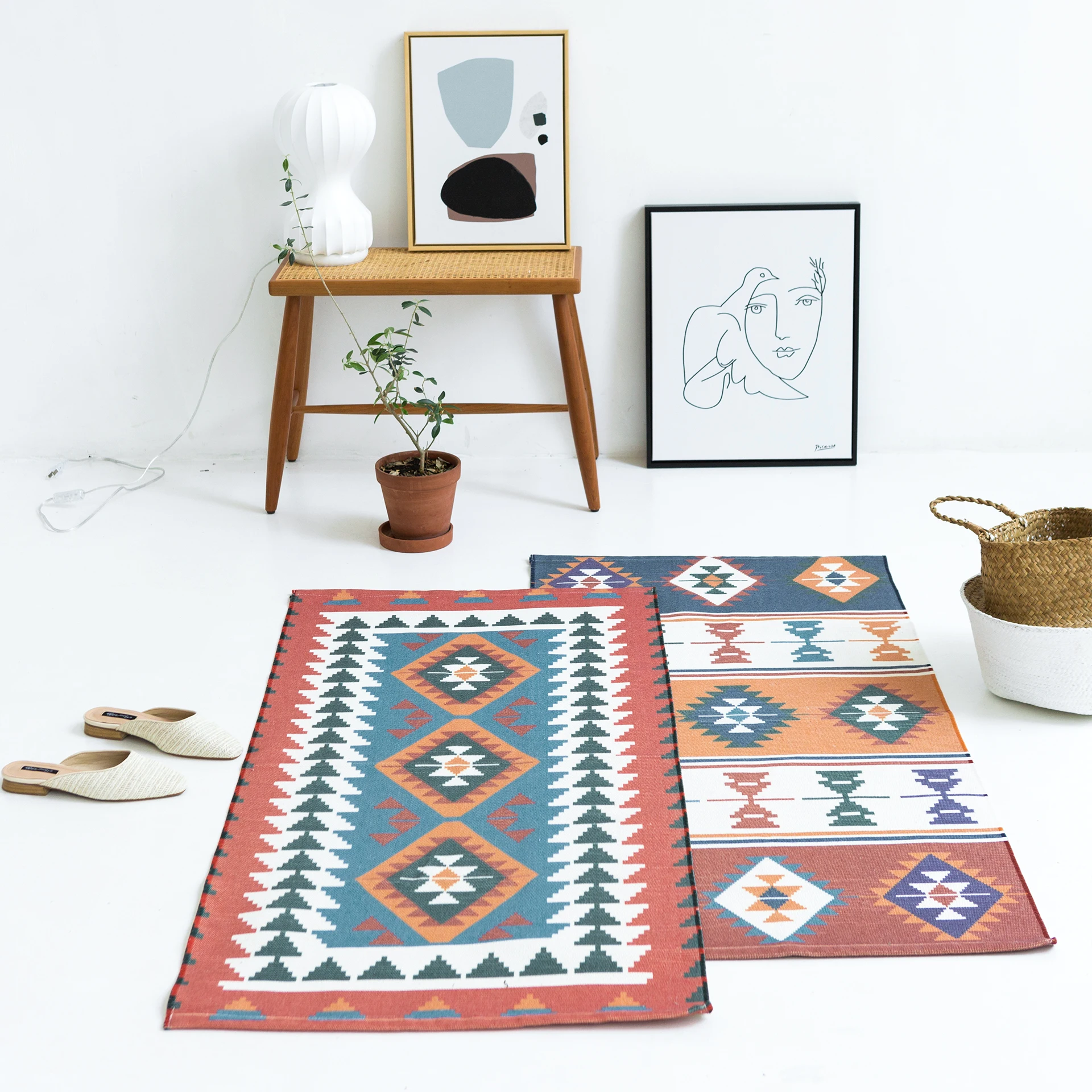 

Kilim red blue 100% cotton Living room Carpet geometric morocco stripe Modern Mat contemporary design Bohemia Nordic style