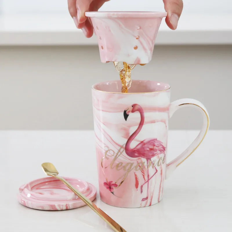 2020 горячая Распродажа креативная керамическая чашка с крышкой и ложкой Фламинго