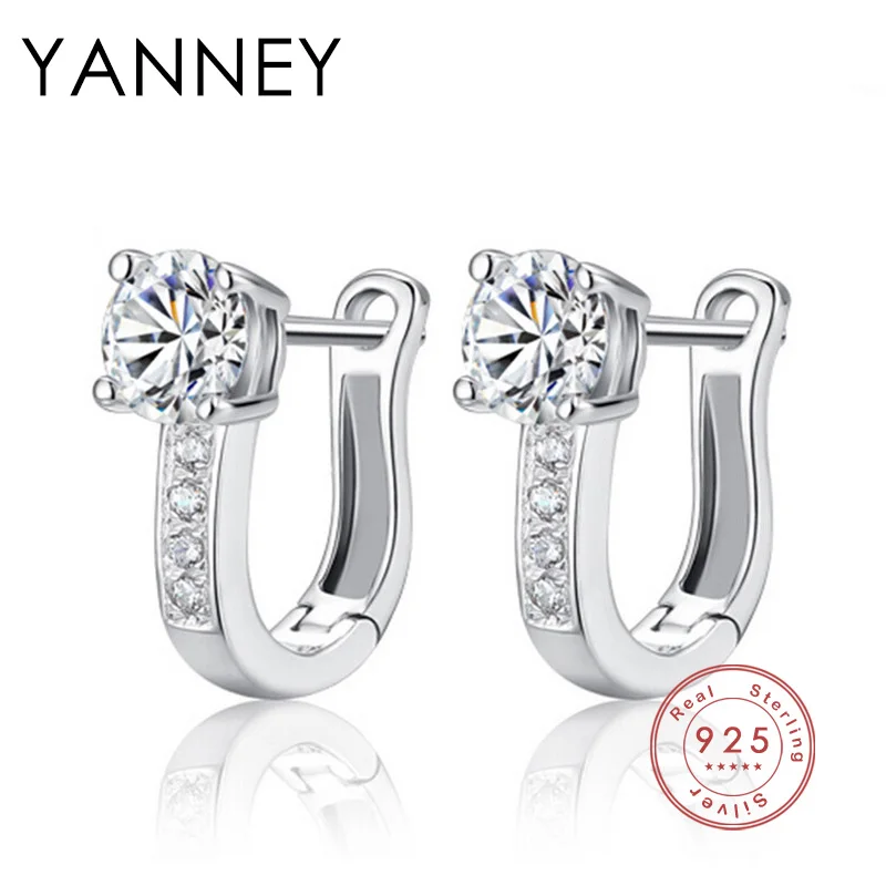 

YANNEY 2022 Fashion Silver Color Shiny Zircon U Shaped Earrings Fashion Woman Simple Luxury Wedding Jewelry