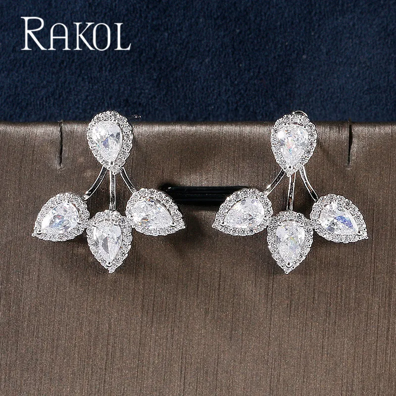 RAKOL Новая мода красивые капли воды форма кубический циркон прекрасные свадебные серьги гвоздики для женщин вечернее платье ювелирные изделия RE522965