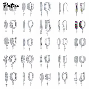 Серьги-кольца женские ручной работы из стерлингового серебра 925 пробы, круглые петли с цирконием, фурнитура для изготовление сережек