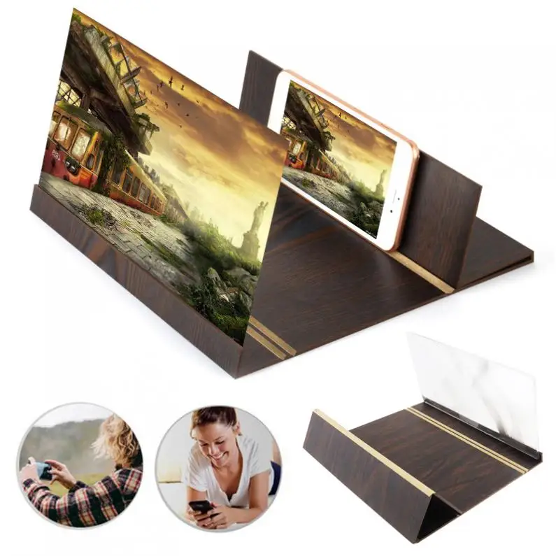 4X 12 дюймов портативный коричневый деревянный PMMA + ДВП 3D видео мобильный