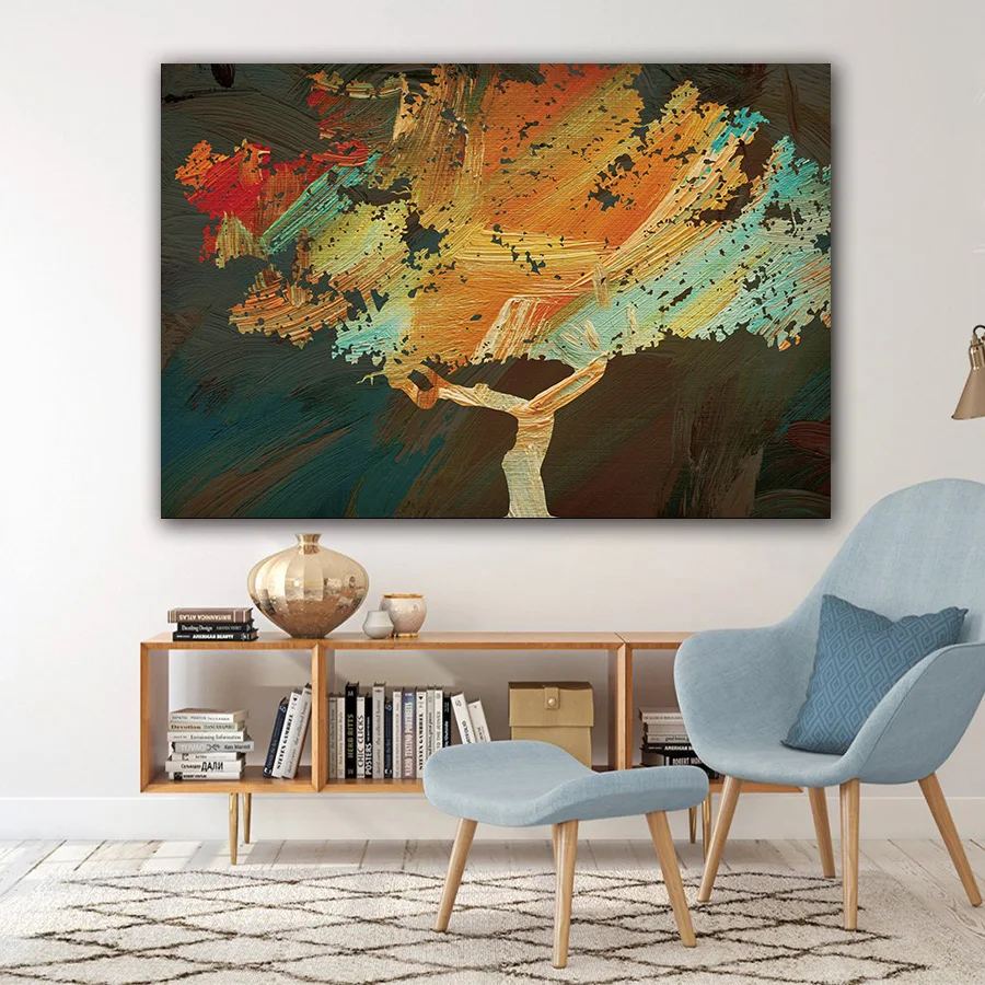 Ручная роспись Дерево картина маслом на холсте абстрактные настенные картины
