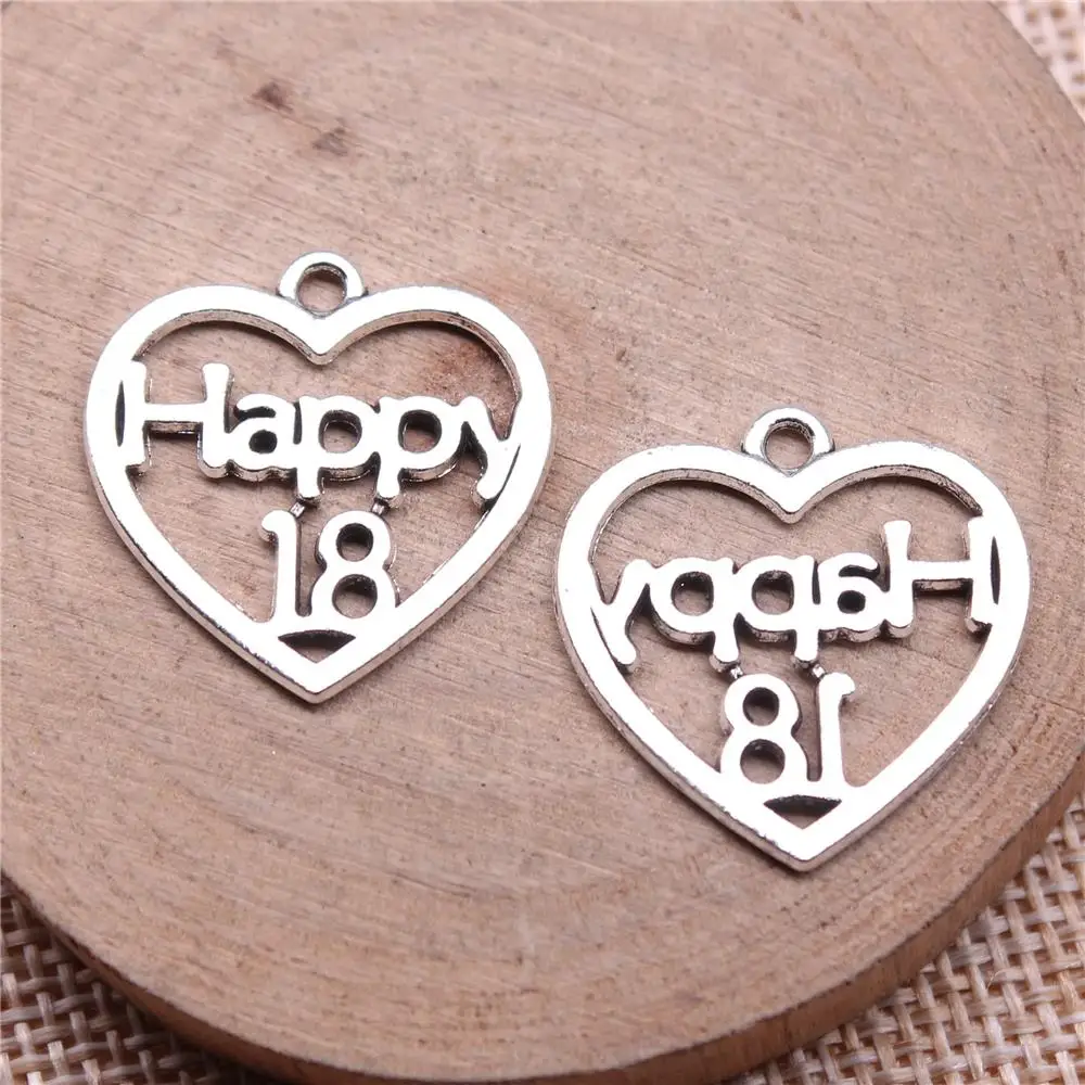 

Happy 18 Heart Charms For Jewelry Making Findings Handmade DIY Craft 10pcs Antique Silver Color 23x22mm