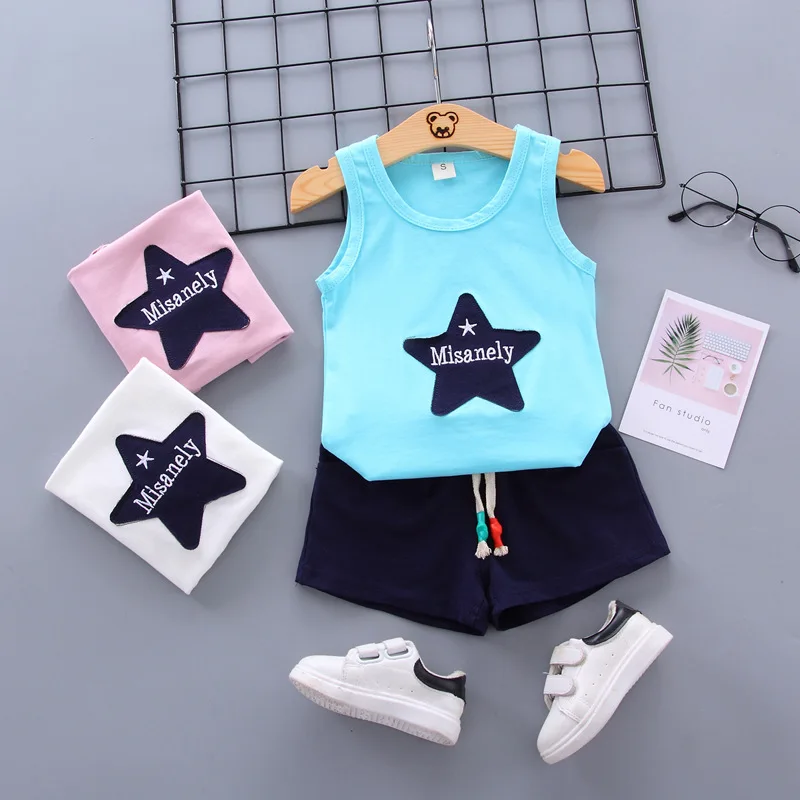

Summer 2 Piece Baby Boy Outfits Cotton Cartoon Star Sleeveless Vest + Shorts Infant Clothing Kids Bebes Jogging Suits Tracksuits