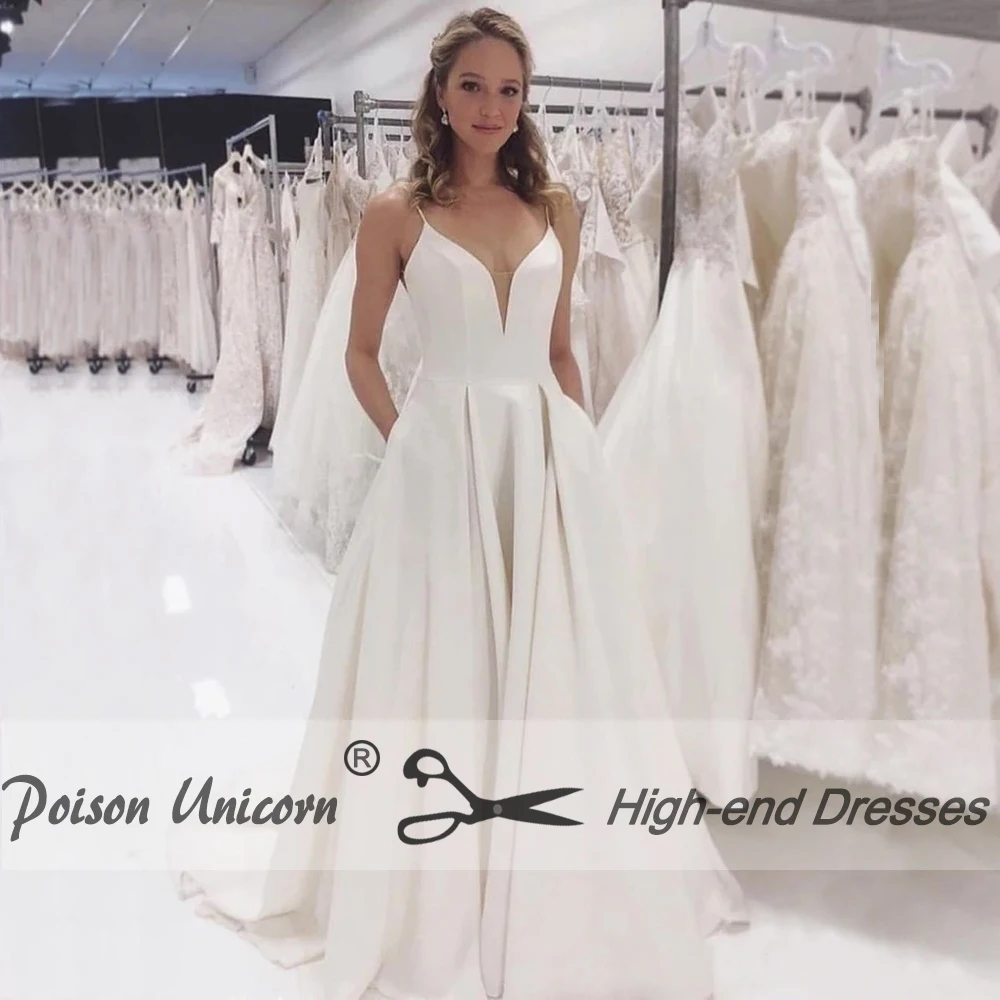 Простое свадебное платье Whaite 2020 с открытой спиной и V-образным вырезом на