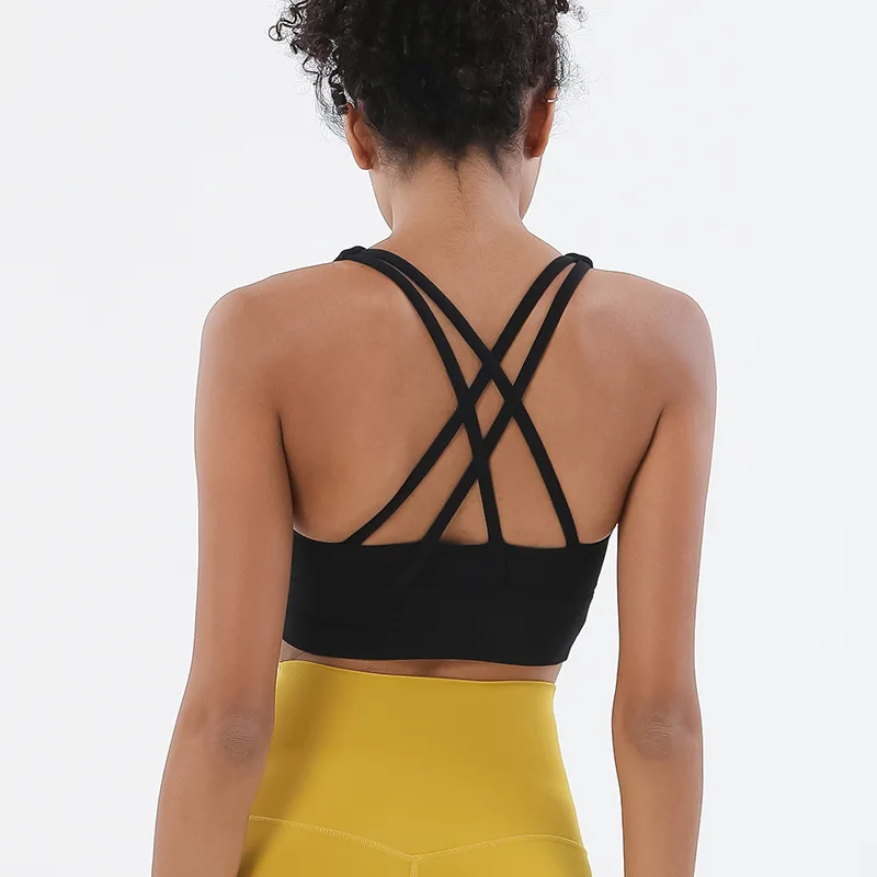 

Yoga bra shockproof gathered sports vest cross straps running without rims underwear