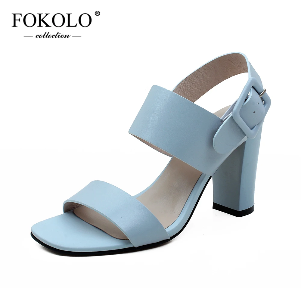 

FOKOLO Women Sandals Square Head Sheepskin Square Heel High-Heeled Sandals New Summer Solid High Quality Casual Ladies Shoes L27