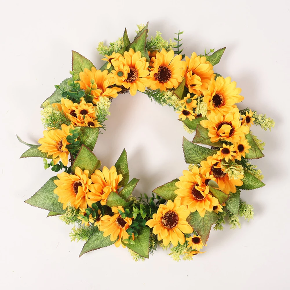 Fake Sunflower Front Door Wall Hanging Outdoor Home Long Lasting Large Wreath Decorative Artificial Flower Indoor Window | Дом и сад