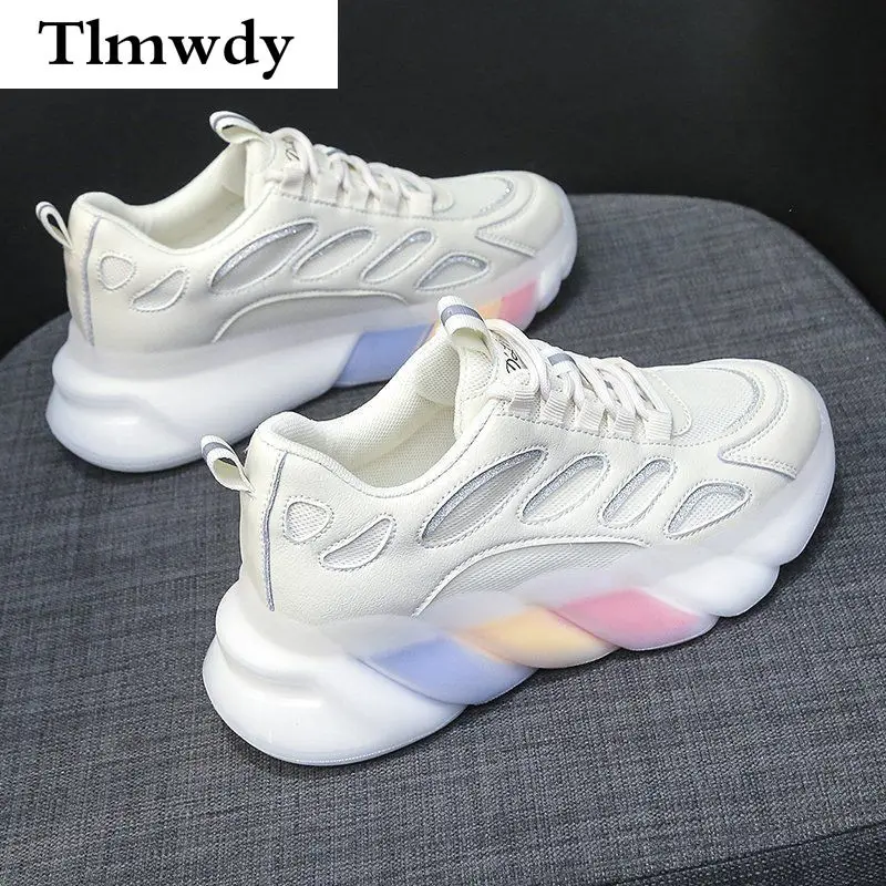

2021 Women's Shoes Comfortable Breathable Casual Shoes Lace-up Non-slip Sneakers Spring Women's Mesh Rainbow Platform Shoes