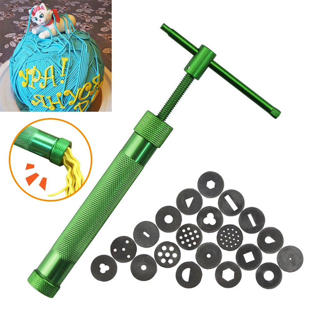 

High Quality Green Portable Polymer Clay Gun Extruder Sculpey Sculpting Tool with 20 Interchangeable Discs Cake Sculpture 2