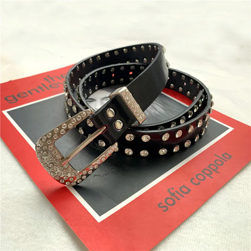

PU Leather Rhinestone Diamond Belt For Women Fashion Jeans Wide Belts Luxury Accessory Female Leather Waistband