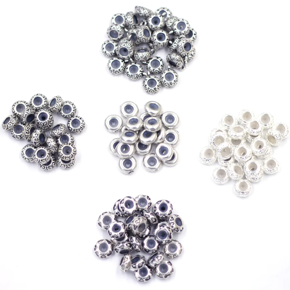 

Flower Heart Stopper Clip Beads Charms With Rubber Fit European Charms Bracelets Necklaces For Jewelry DIY Making Finding 100Pcs