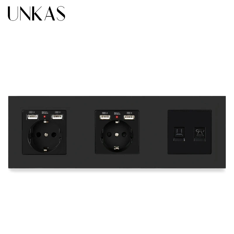 UNKAS пластиковая панель с двойным гнездом стандарта ЕС + 4 usb-порта для зарядки