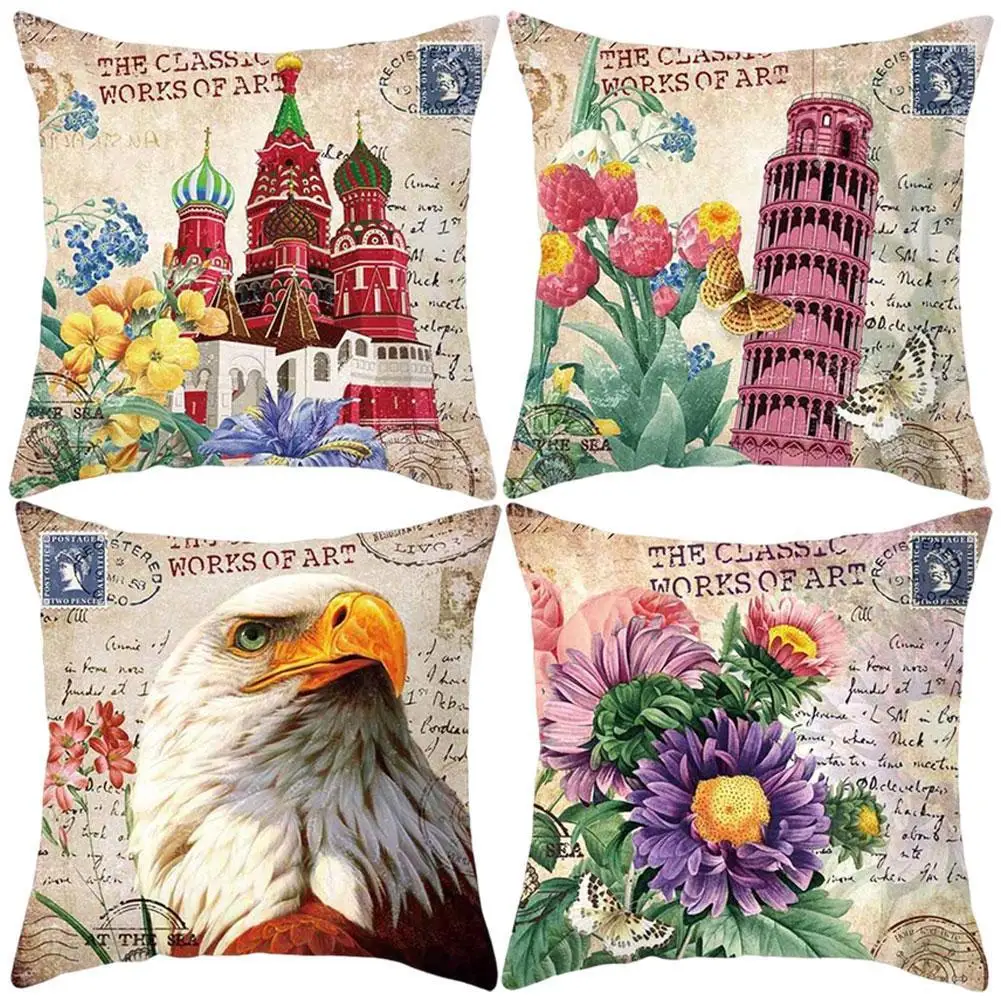 

4 Patterns Are Available Hand-painted Floral Landscape Print Peach Skin Pillowcase Dirt Resistant and Easy to Clean Pillowcase