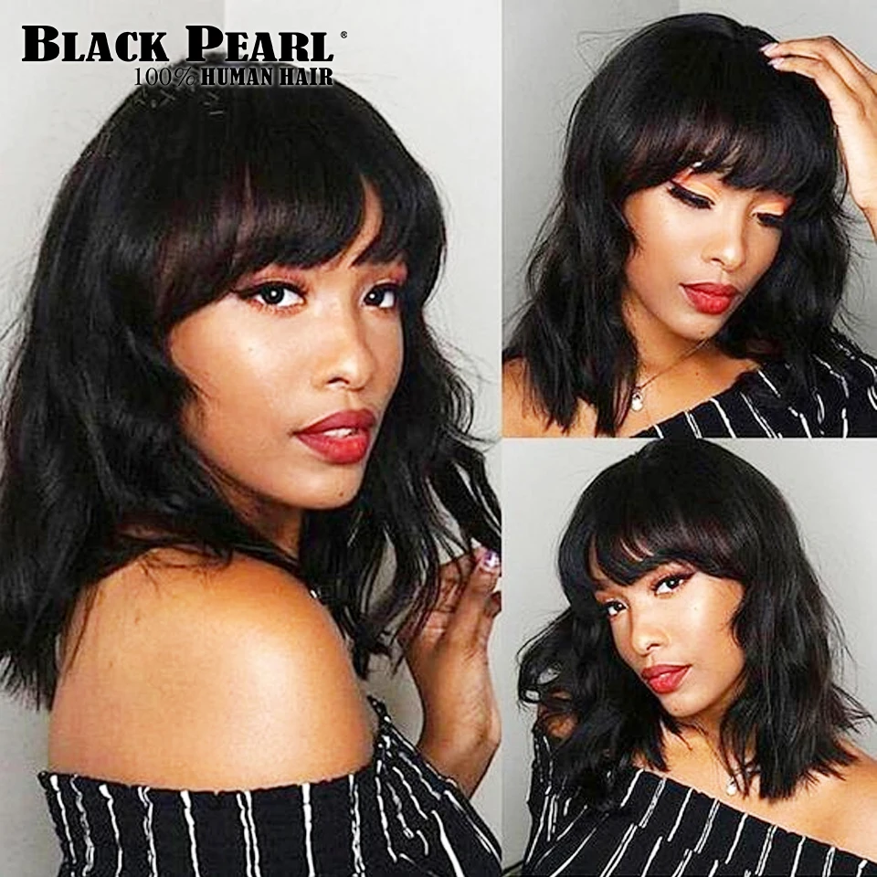 

Black Pearl Body Wave Human Hair Wigs With Bangs Full Machine Made Wigs Blonde Wig Colored Wigs Orange Peruvian Remy Hair Wig