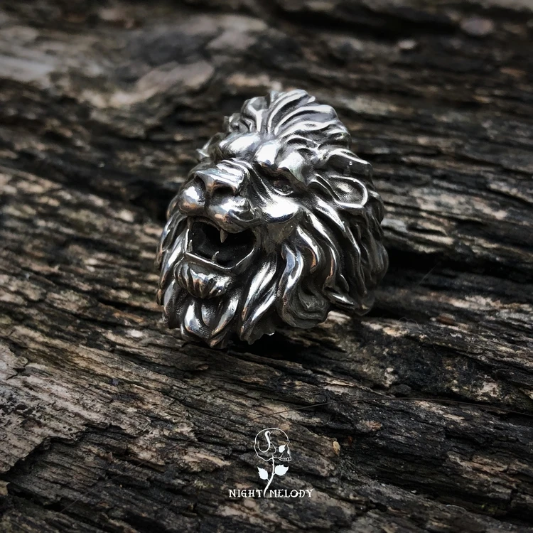 

Nocturne studio 925 pure silver original hand realistic style personalized Lion Ring lion