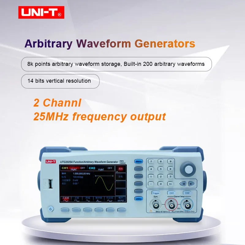 

UNI-T UTG2025A функция/произвольный генератор сигналов 200 МГц/с 25 МГц каналами 2 USB-устройства 4,3 дюймов 64K цветной TFT ЖК-дисплей