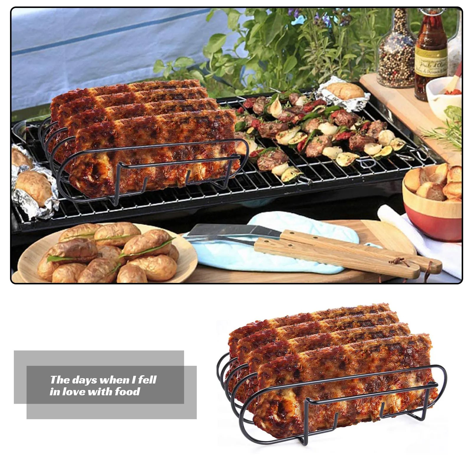 

BBQ Rib Rack Shelf Grill Stand Roasting BBQ Tools Barbecue Roast Rack Stainless Steel Chicken Beef Steak Grilling Basket Holder