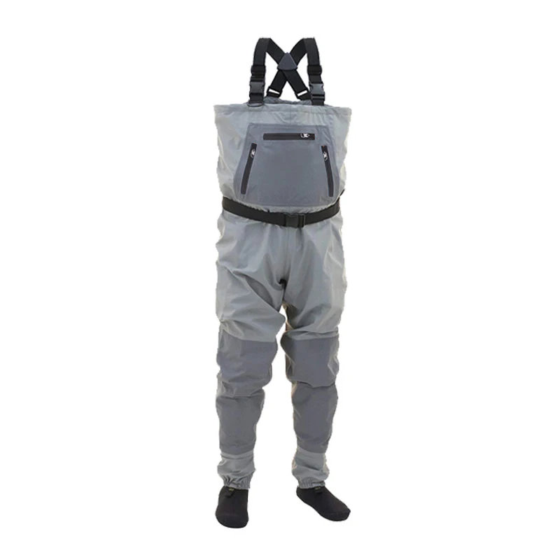 Серый Мужские рыболовные Waders-3Ply, прочные, дышащие, с неопреновыми чулками, для ног, изолированные, водонепроницаемые штаны для утиной охоты, рыбалки нахлыстом - Цвет: Серый