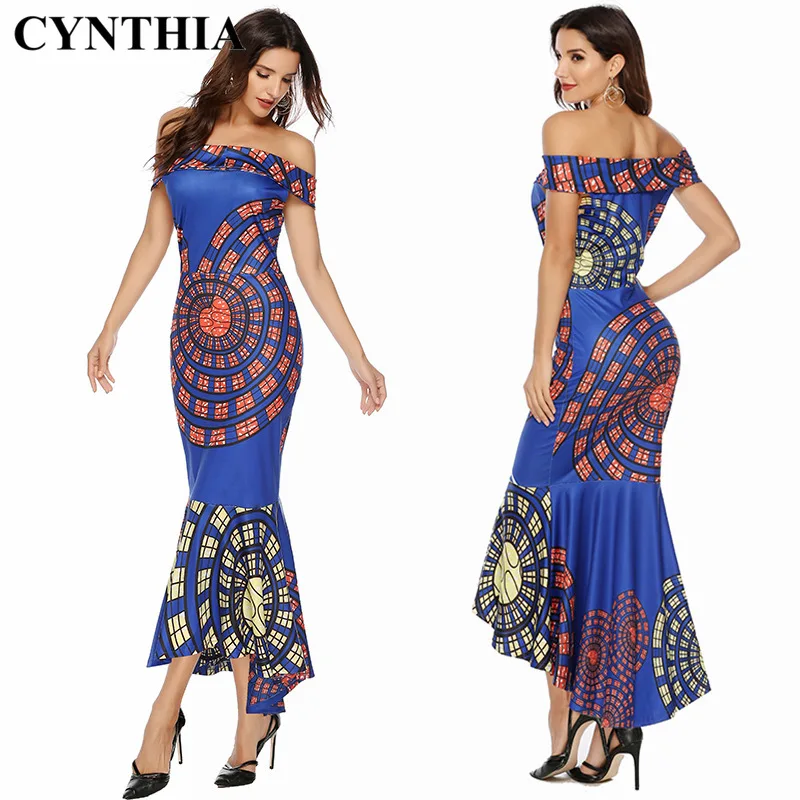 

Spring WOMEN'S Dress New Style Dress Sexy off-the-Shoulder Printed Sheath Dress Elegant Fashion 8Z