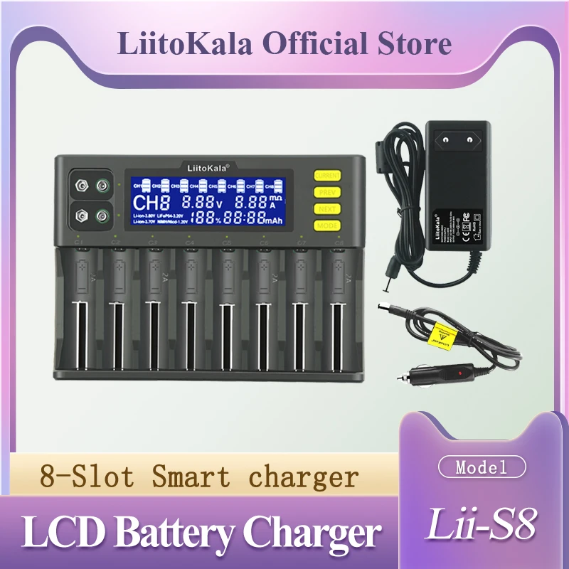 Зарядное устройство LiitoKala для литиевых аккумуляторов lii-S8, Lii-PD4, lii-500S, lii-500, lii-600, lii-S6, 3,7, 18650, 18350, 21700, 20700 в - изображение